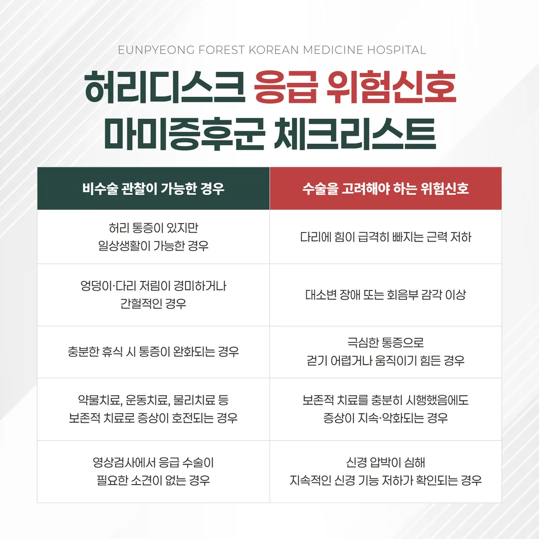 허리디스크 응급 위험신호 마미증후군 체크리스트