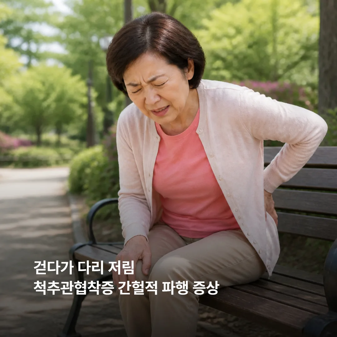 걷다가 다리 저림으로 쉬어가는 척추관협착증 간헐적 파행 증상