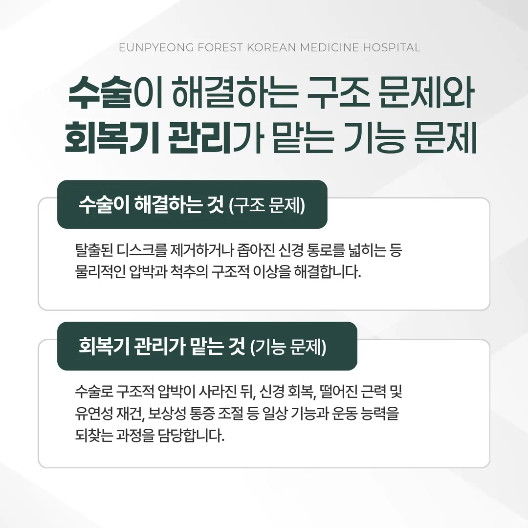 척추수술 후 재활에서 수술이 해결하는 문제와 회복기 관리가 맡는 문제의 구분