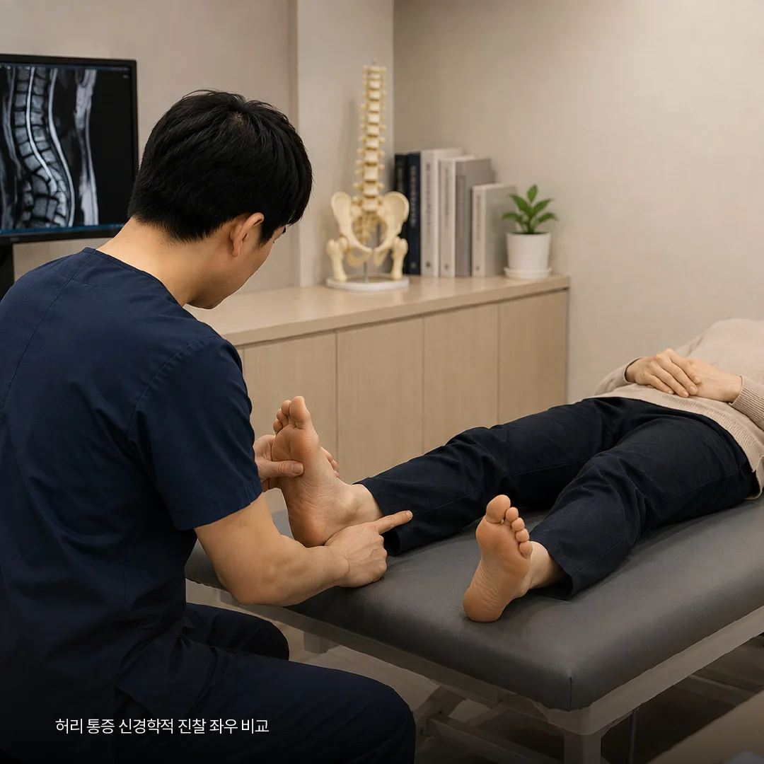 허리 통증 신경학적 진찰 좌우 비교