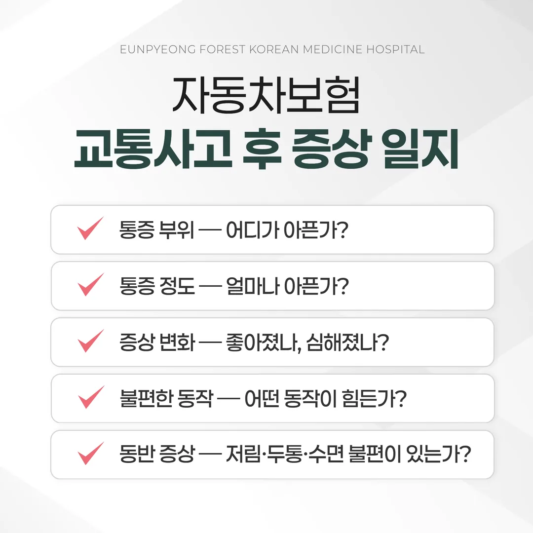 교통사고 후유증 증상 일지 기록 항목