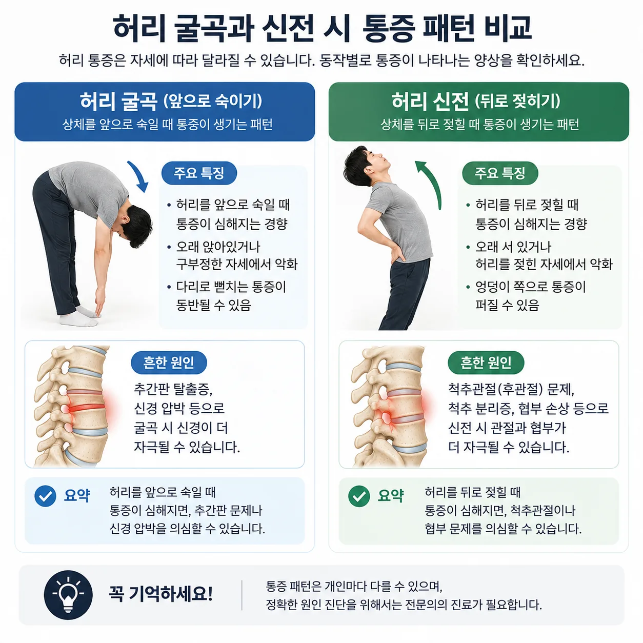굴곡과 신전 동작에 따른 허리 통증 패턴 비교