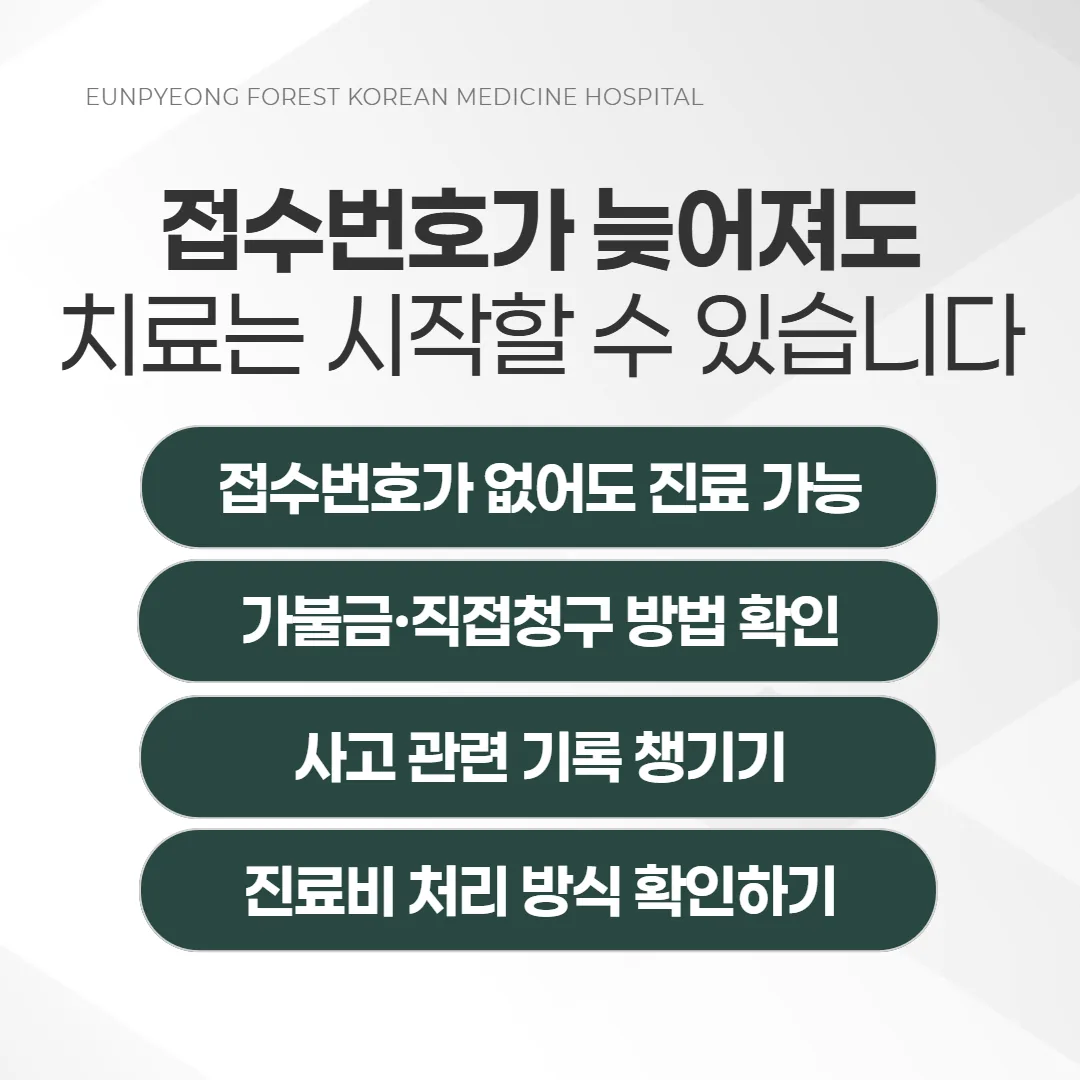 택시공제조합 대인접수 번호와 진료 날짜를 정리한 서류