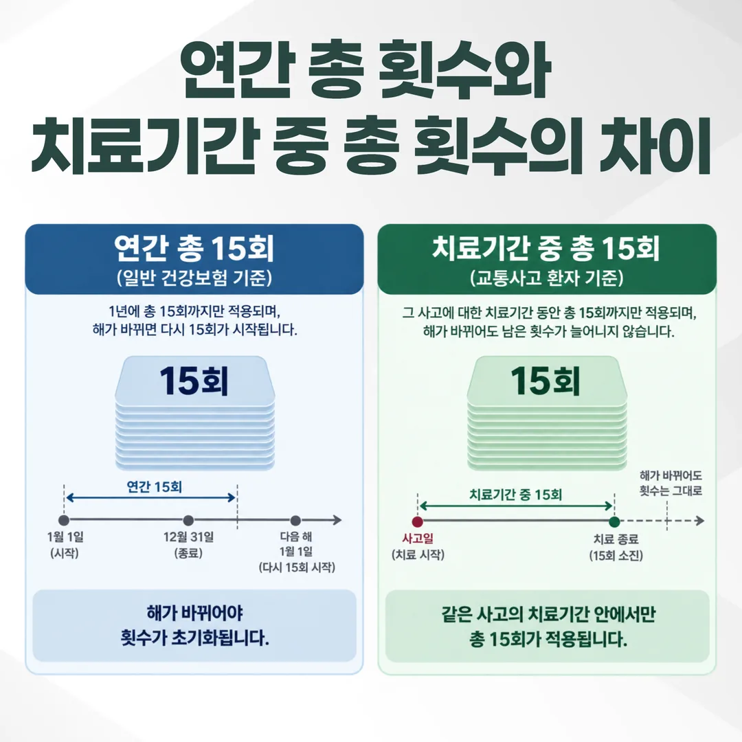 연간 총 횟수와 치료기간 중 총 횟수의 차이를 시간축에 표시한 비교 도해