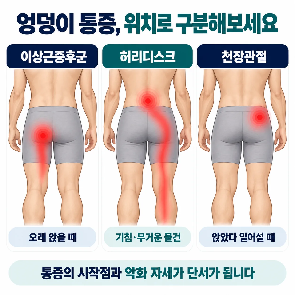 이상근증후군 허리디스크 천장관절 통증 위치 비교 그림