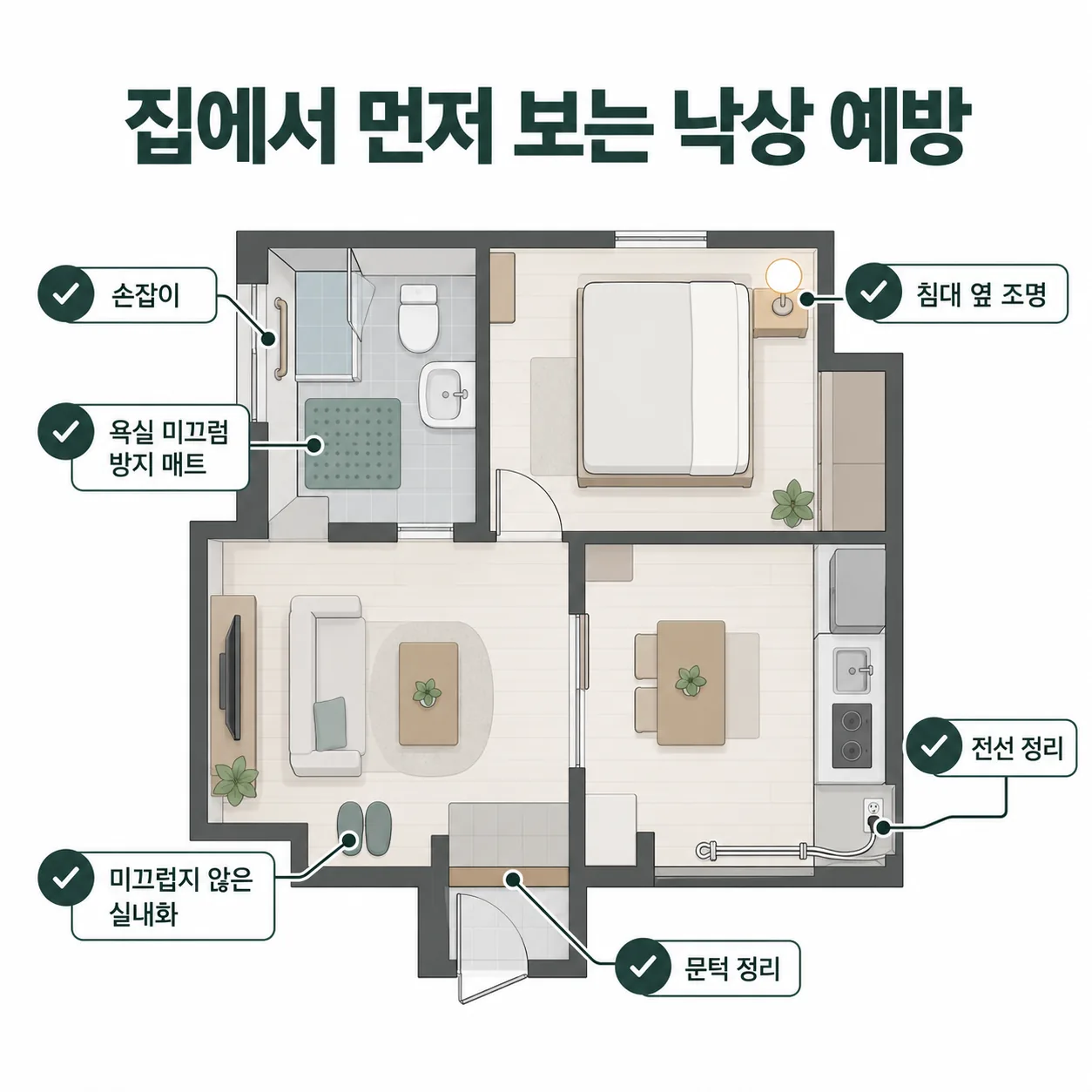 무릎이 아픈 부모님 댁의 낙상 예방 점검 평면도